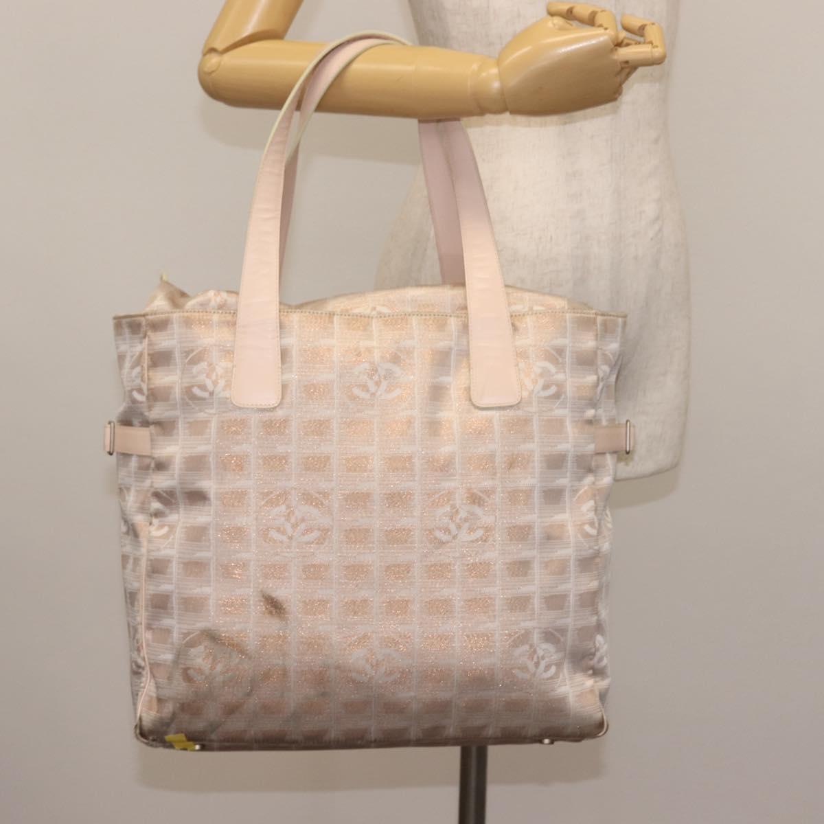 CHANEL New Travel Line Tote Bag Canvas Pink CC Auth BA5609