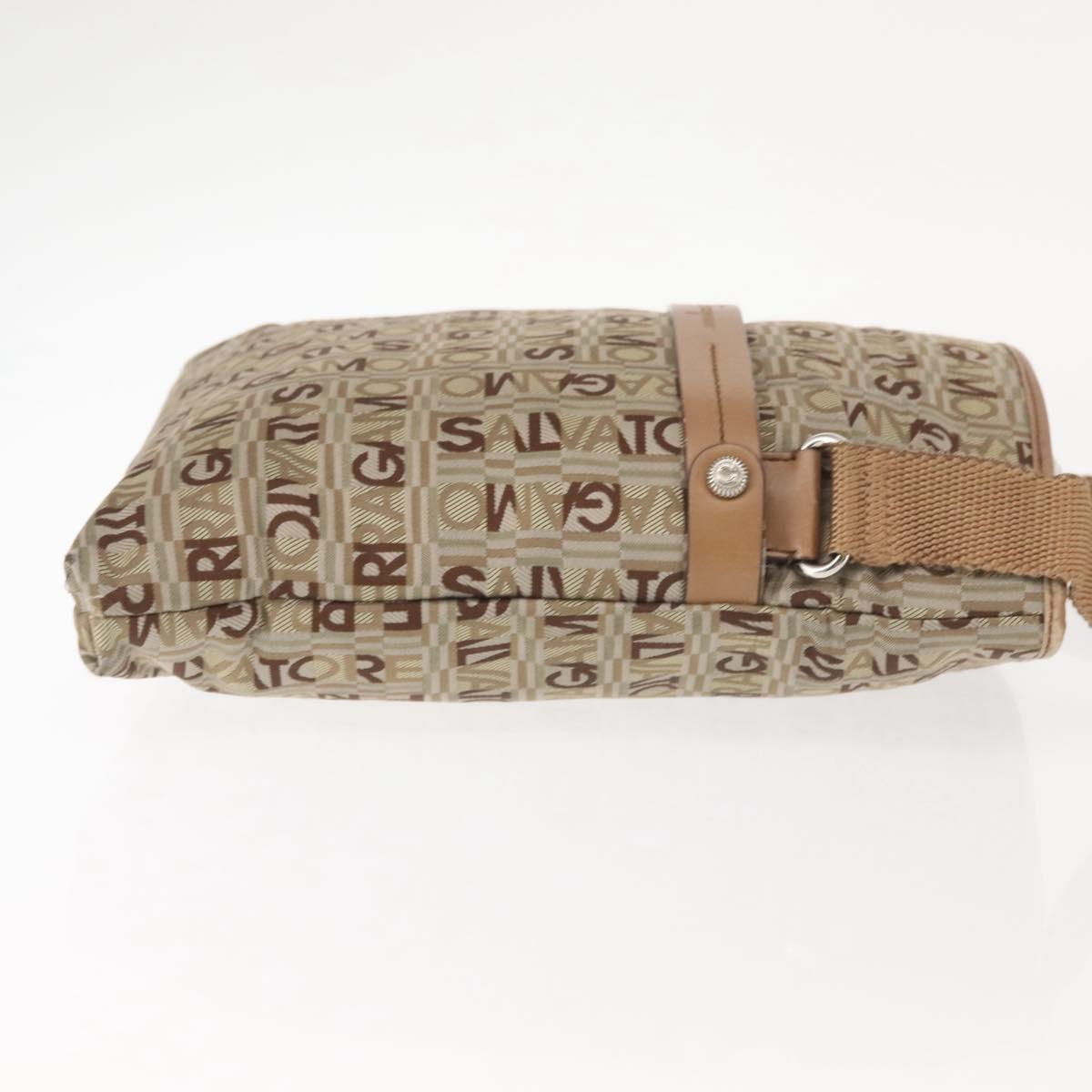 Salvatore Ferragamo Shoulder Bag Canvas Leather Brown Silver Auth BA5611