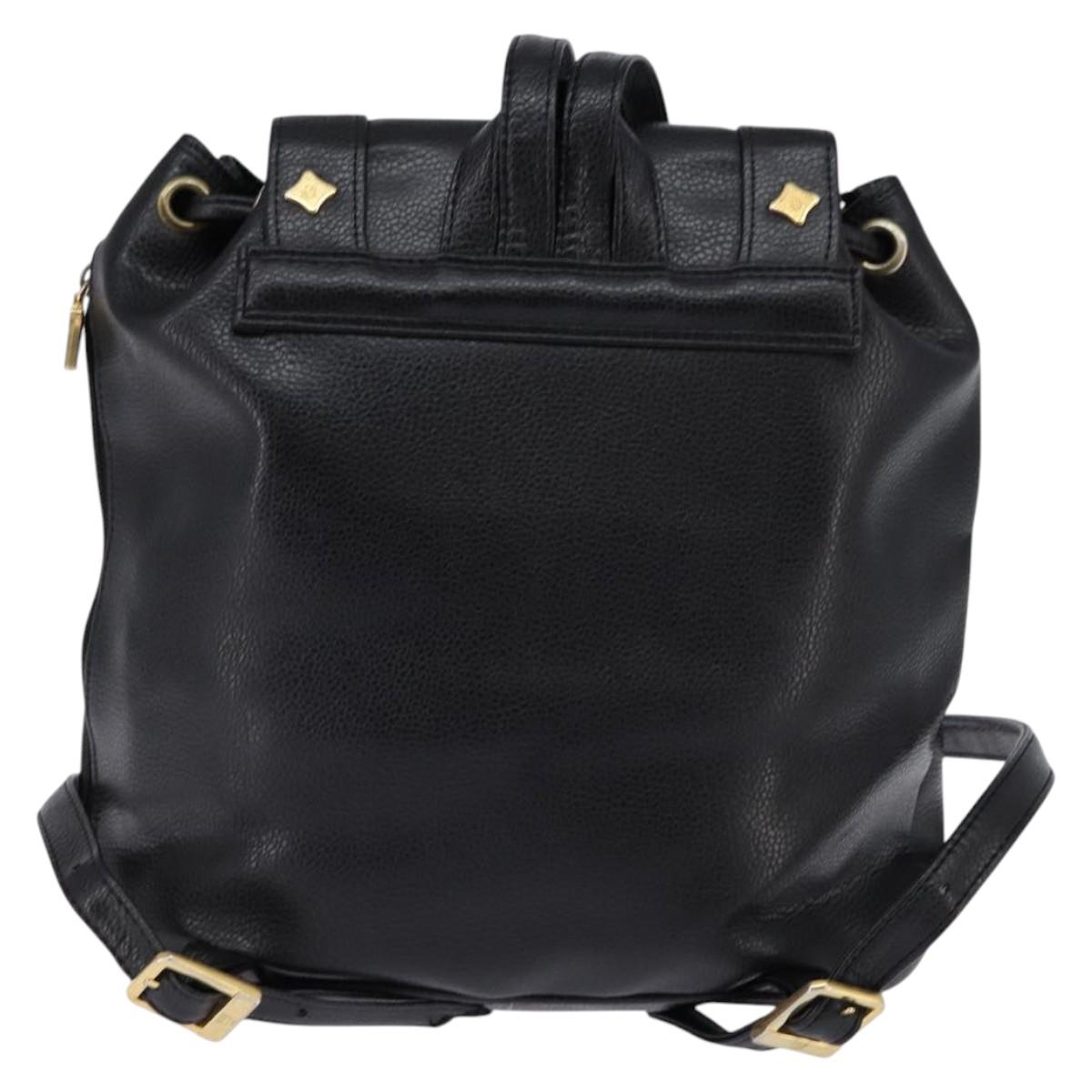 MCM Backpack Leather Black Gold Auth BA5614