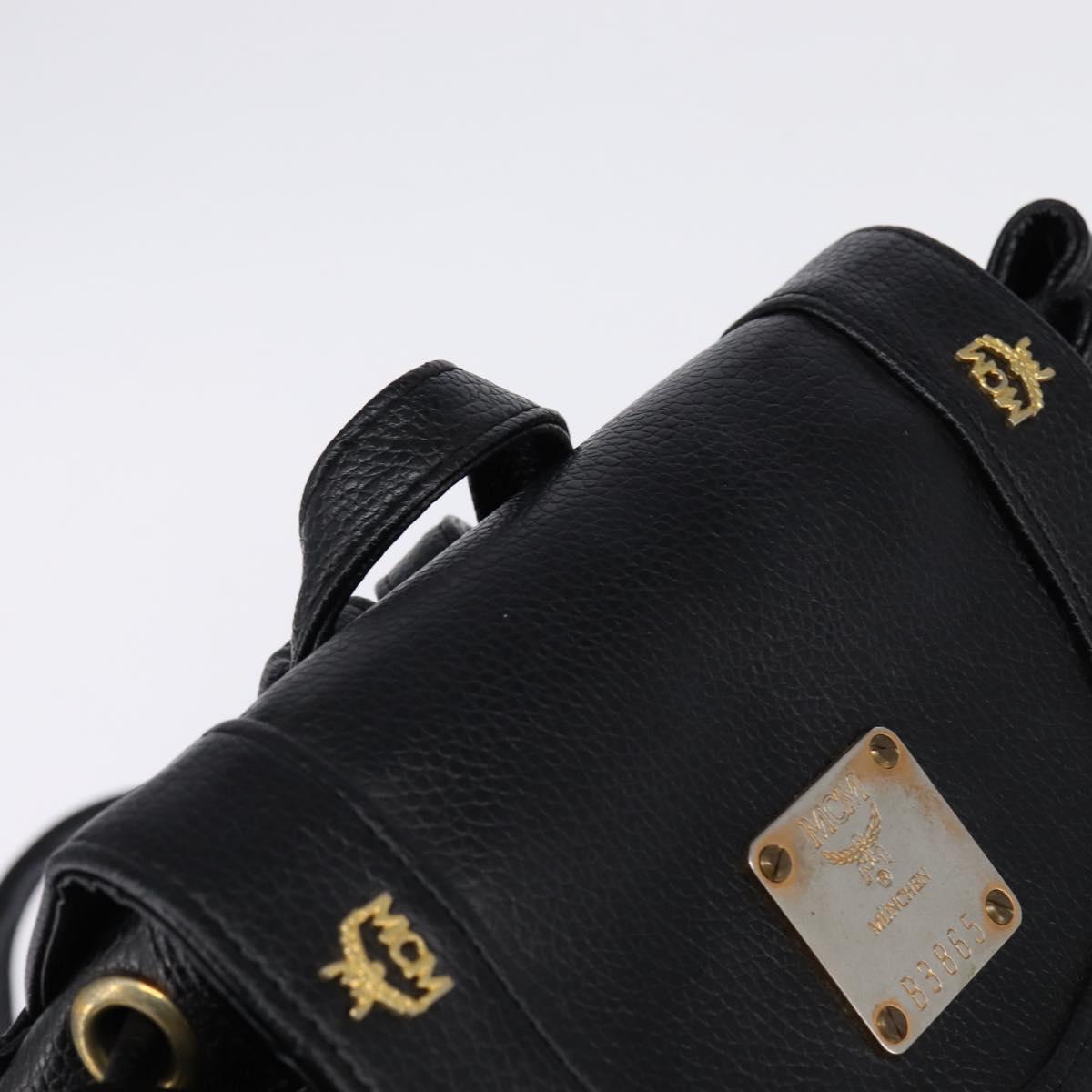 MCM Backpack Leather Black Gold Auth BA5614