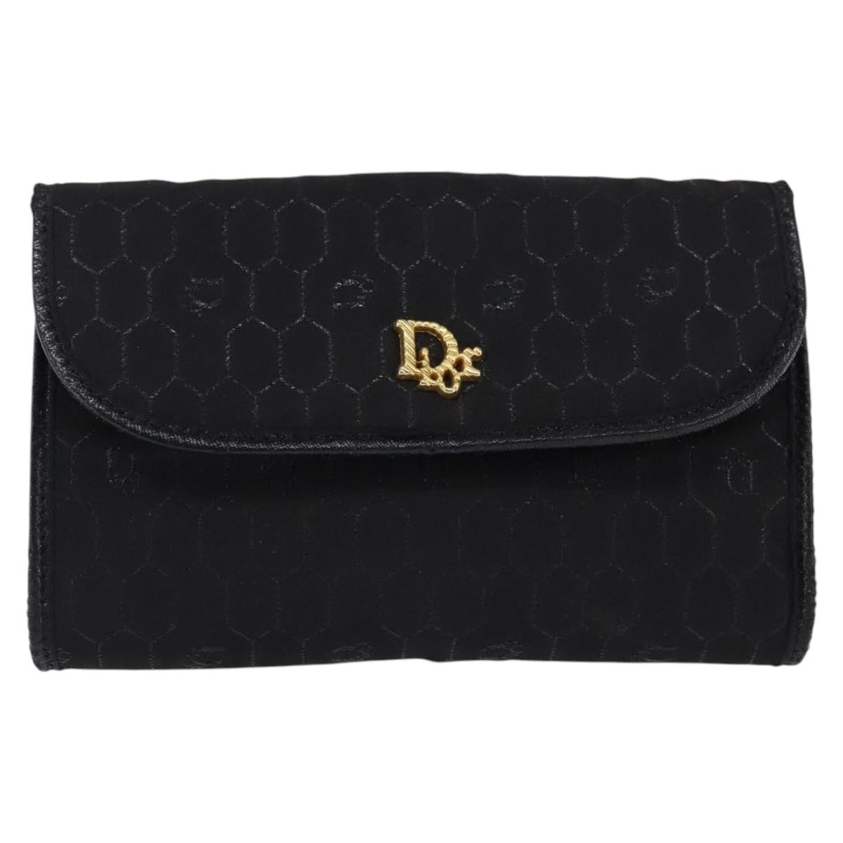 Christian Dior Honeycomb Canvas Chain Shoulder Bag Black Gold Auth BA5626
