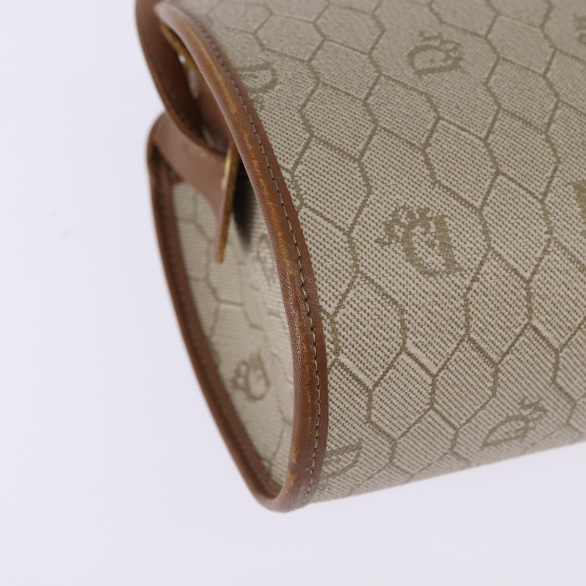 Christian Dior Honeycomb Canvas Shoulder Bag PVC Beige Gold Auth BA5627