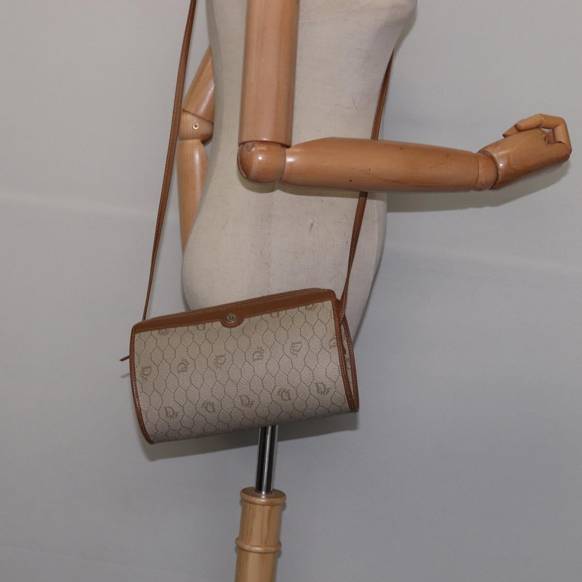 Christian Dior Honeycomb Canvas Shoulder Bag PVC Beige Gold Auth BA5627
