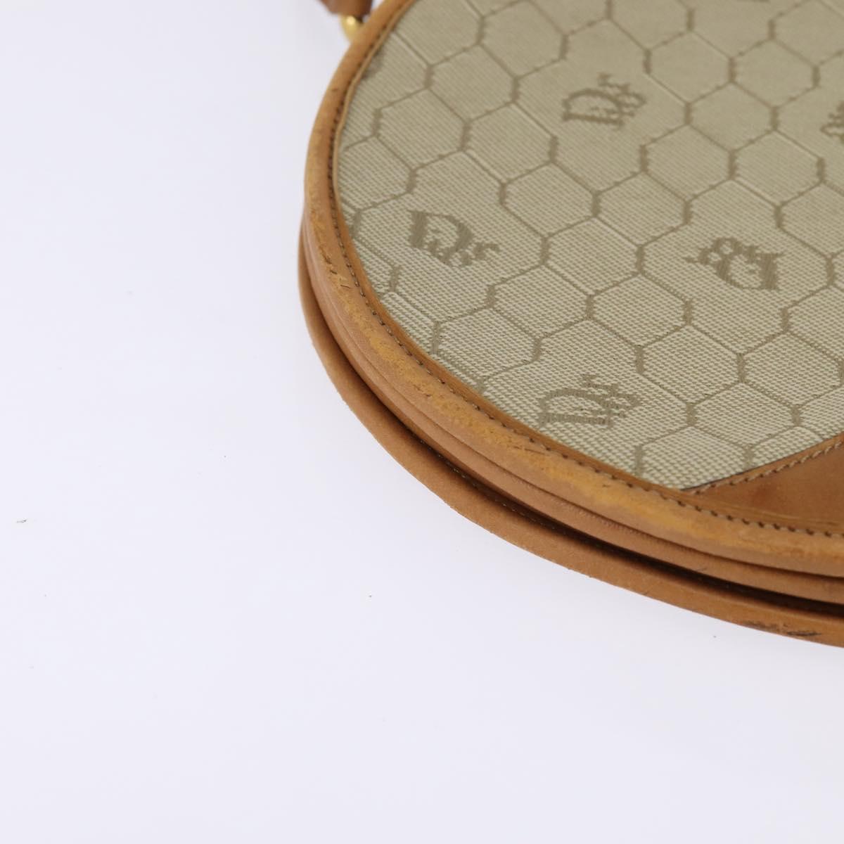 Christian Dior Honeycomb Canvas Shoulder Bag PVC Beige Gold Auth BA5629