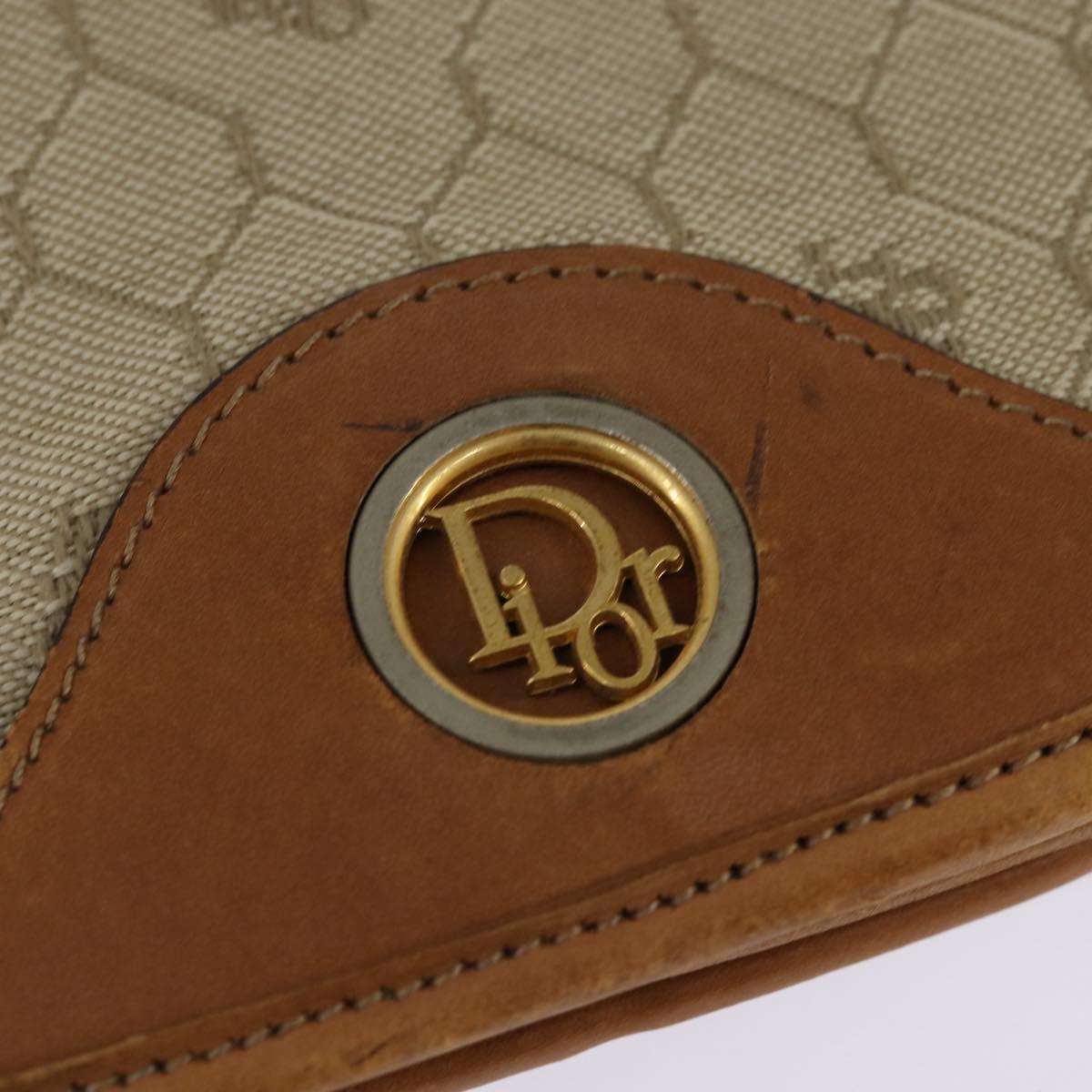 Christian Dior Honeycomb Canvas Shoulder Bag PVC Beige Gold Auth BA5629
