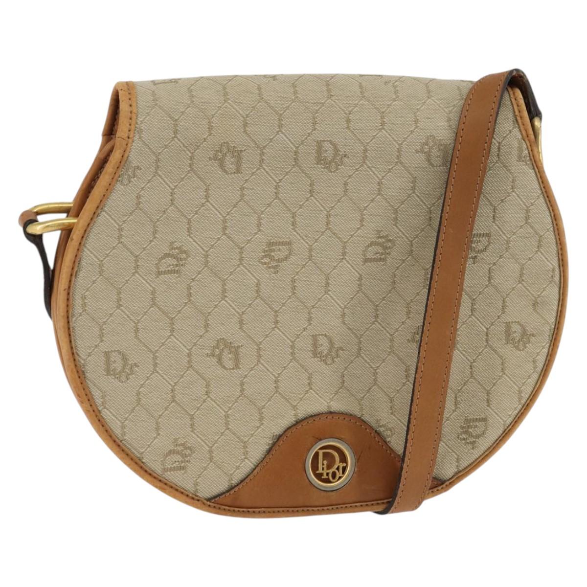 Christian Dior Honeycomb Canvas Shoulder Bag PVC Beige Gold Auth BA5629
