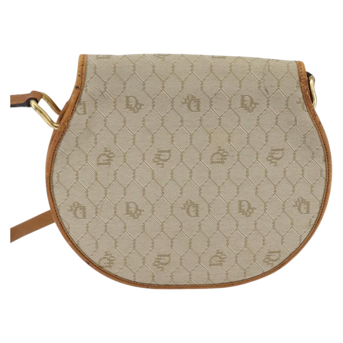 Christian Dior Honeycomb Canvas Shoulder Bag PVC Beige Gold Auth BA5629