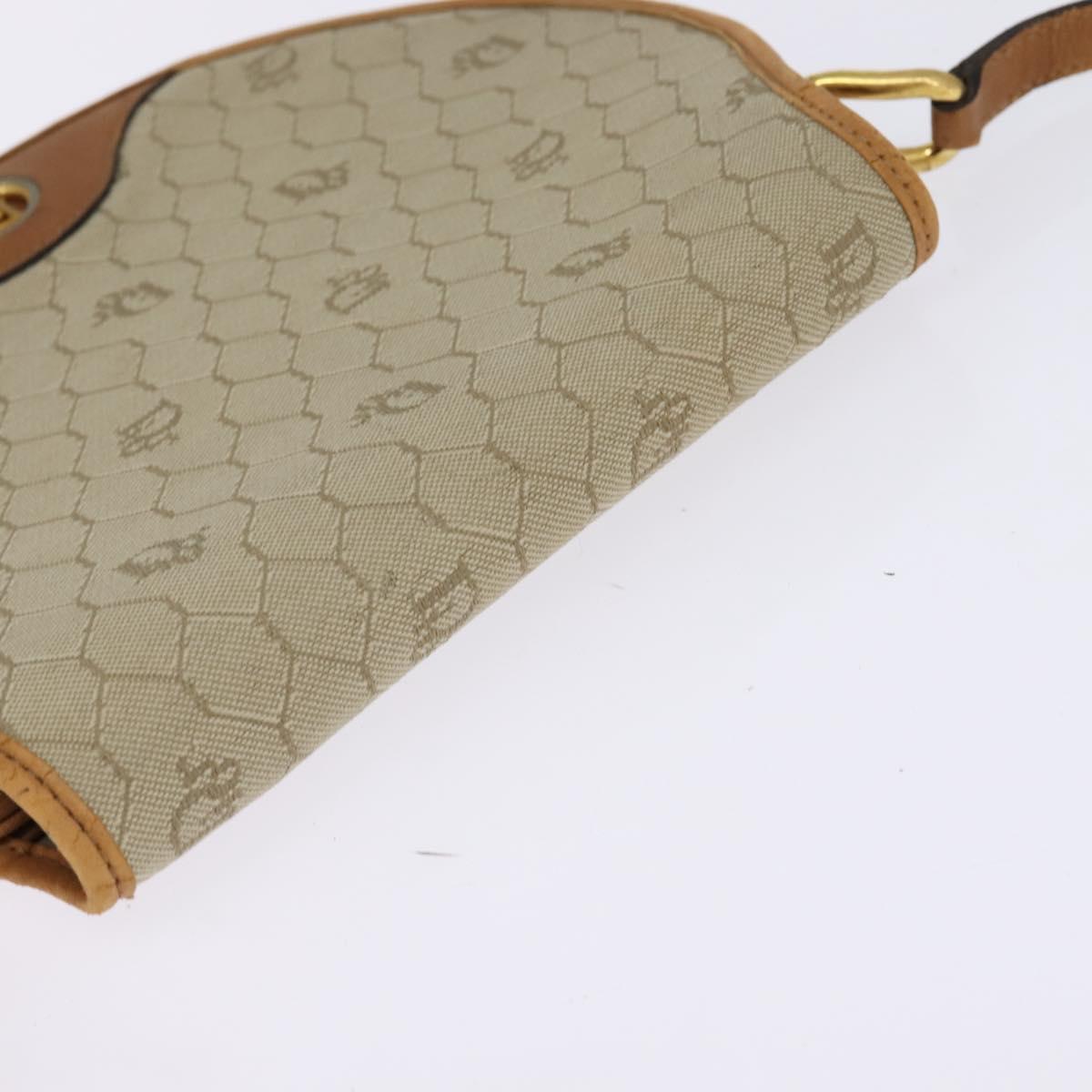 Christian Dior Honeycomb Canvas Shoulder Bag PVC Beige Gold Auth BA5629