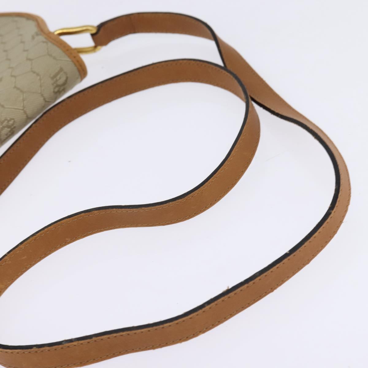 Christian Dior Honeycomb Canvas Shoulder Bag PVC Beige Gold Auth BA5629