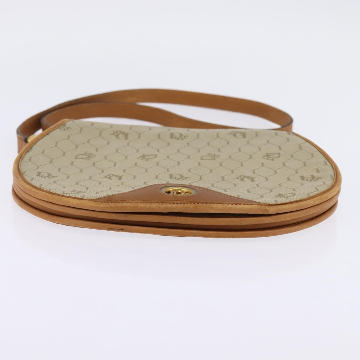 Christian Dior Honeycomb Canvas Shoulder Bag PVC Beige Gold Auth BA5629
