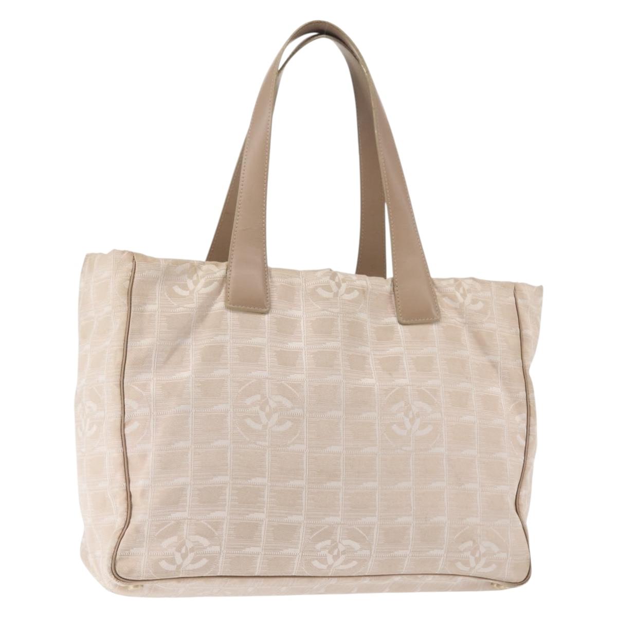 CHANEL New Travel Line Tote Bag Nylon Beige Gold CC Auth BA5630