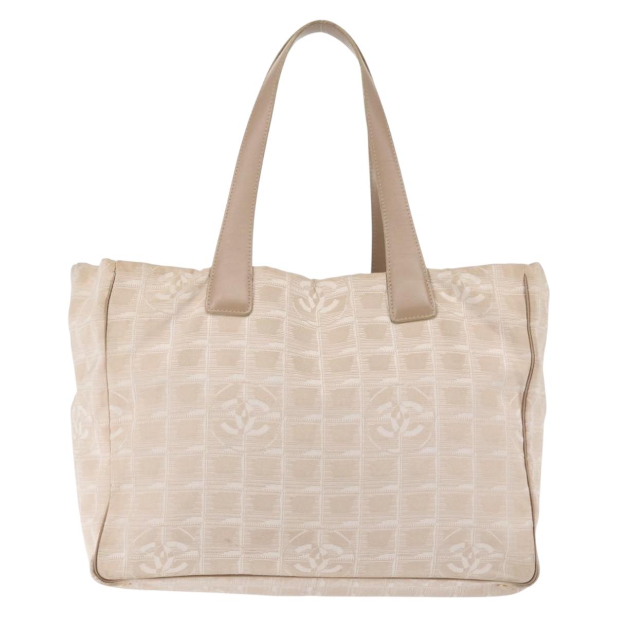 CHANEL New Travel Line Tote Bag Nylon Beige Gold CC Auth BA5630