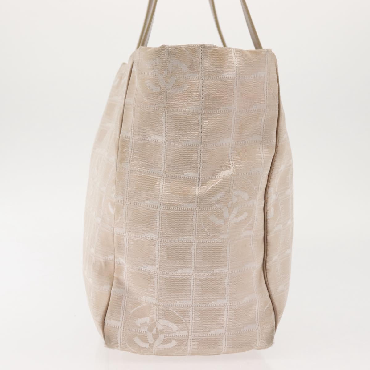 CHANEL New Travel Line Tote Bag Nylon Beige Gold CC Auth BA5630