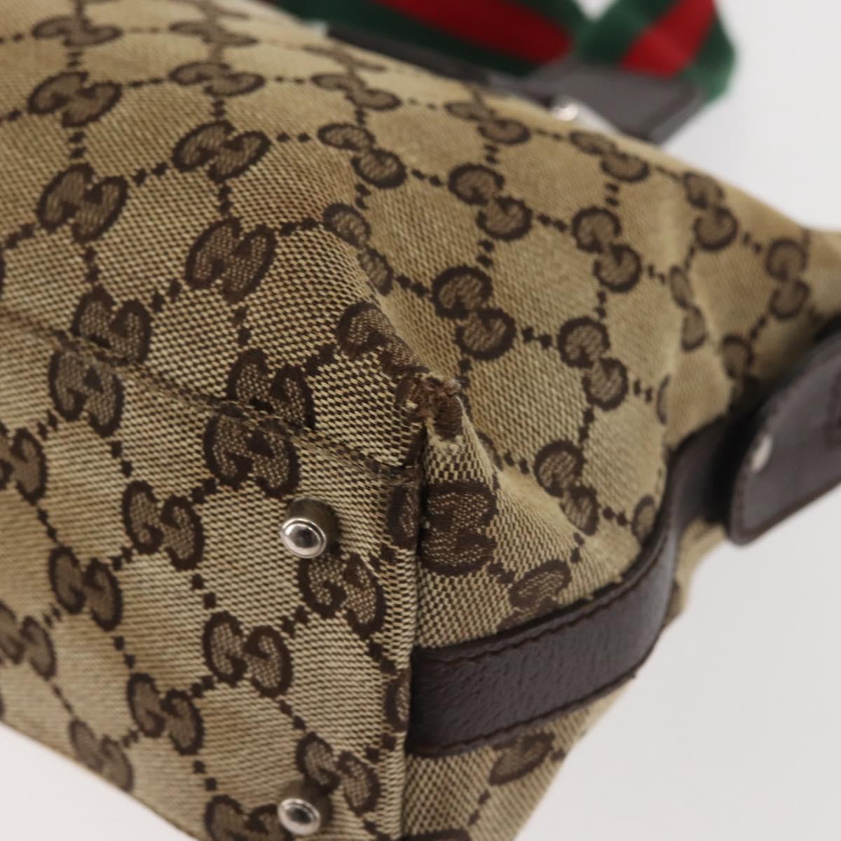 GUCCI GG Canvas Web Sherry Line Hand Bag Beige Silver 145759 Auth BA5635