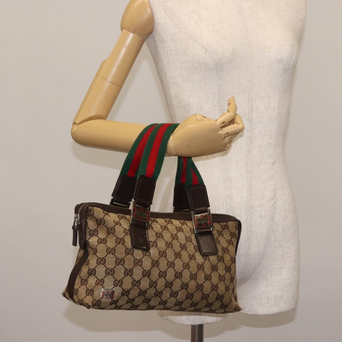 GUCCI GG Canvas Web Sherry Line Hand Bag Beige Silver 145759 Auth BA5635