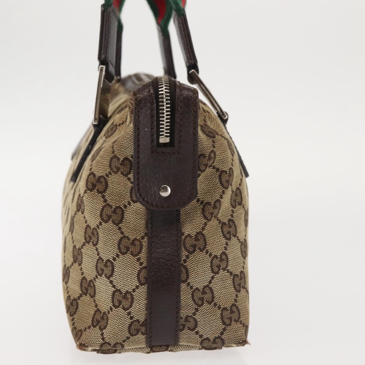 GUCCI GG Canvas Web Sherry Line Hand Bag Beige Silver 145759 Auth BA5635