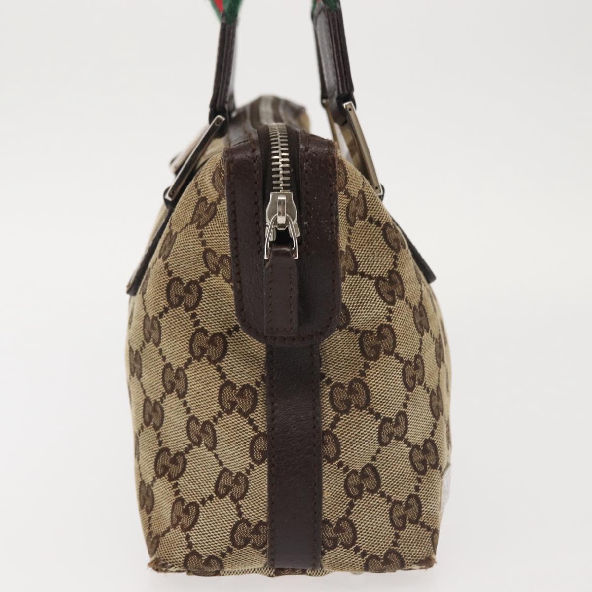 GUCCI GG Canvas Web Sherry Line Hand Bag Beige Silver 145759 Auth BA5635