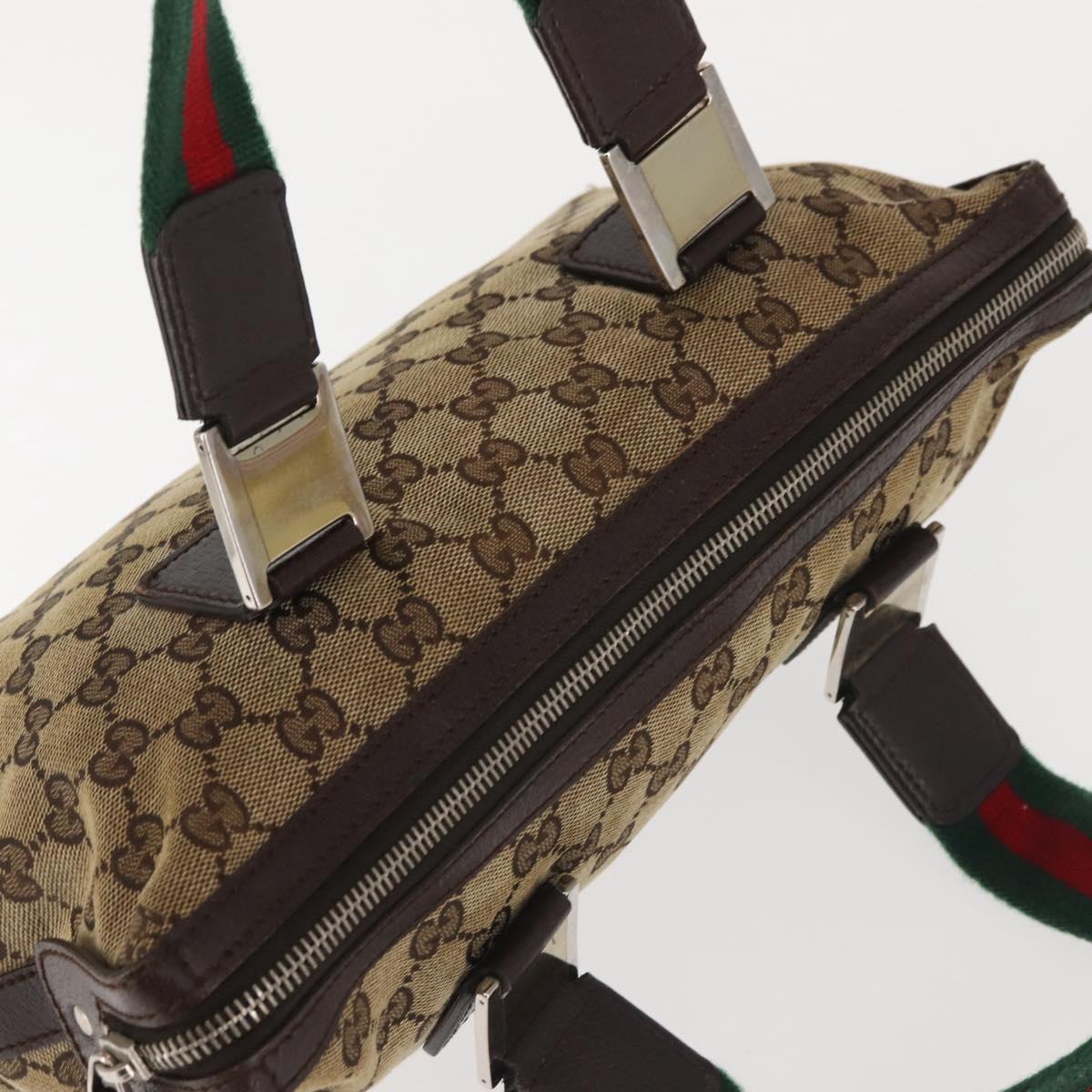 GUCCI GG Canvas Web Sherry Line Hand Bag Beige Silver 145759 Auth BA5635