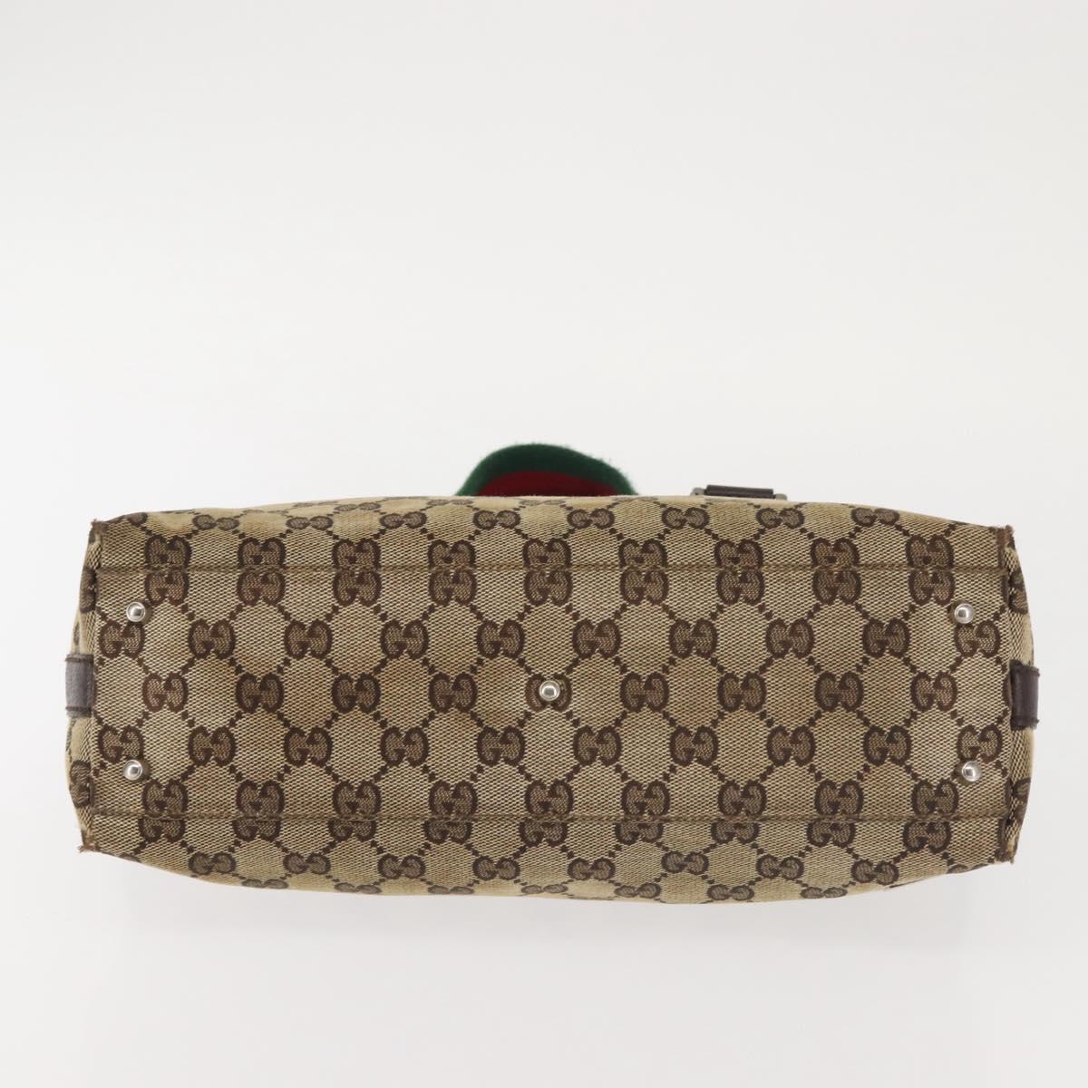 GUCCI GG Canvas Web Sherry Line Hand Bag Beige Silver 145759 Auth BA5635
