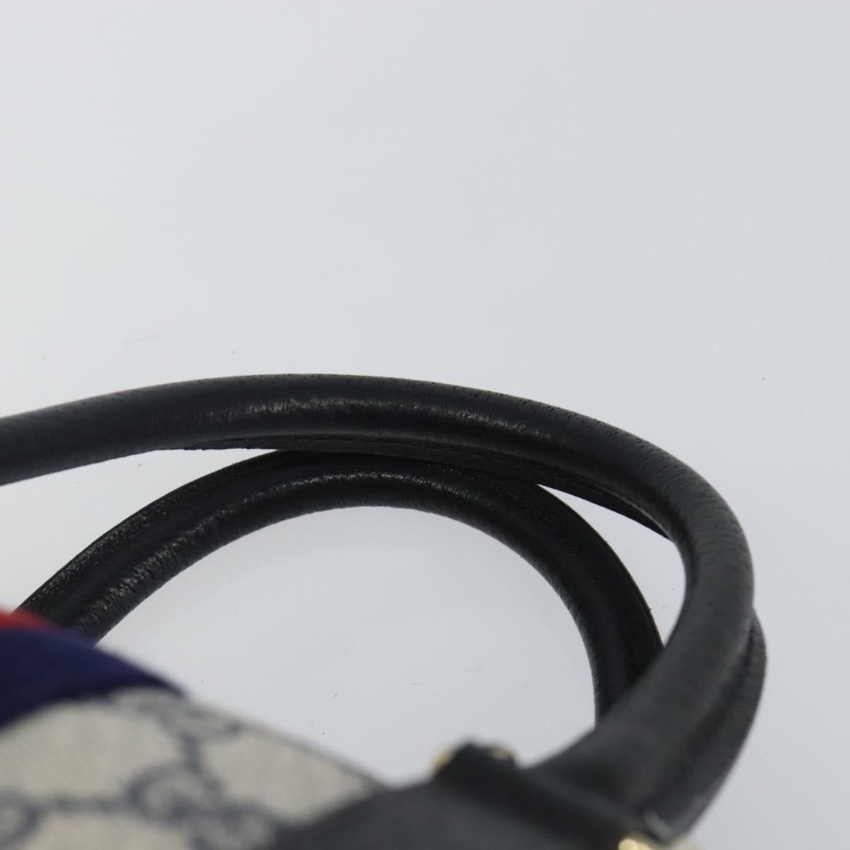 GUCCI GG Supreme Sherry Line Boston Bag PVC Navy Gold Red 40 3842 Auth BA5638