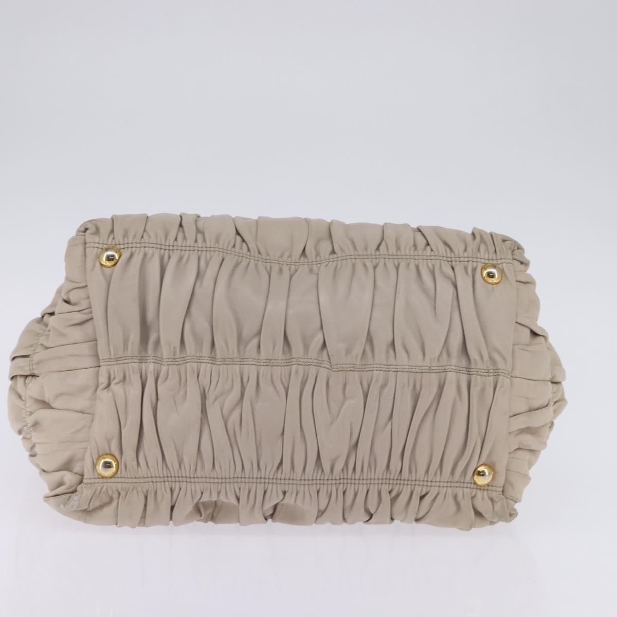 PRADA Gathered Hand Bag Leather 2way Beige Gold Auth BA5654
