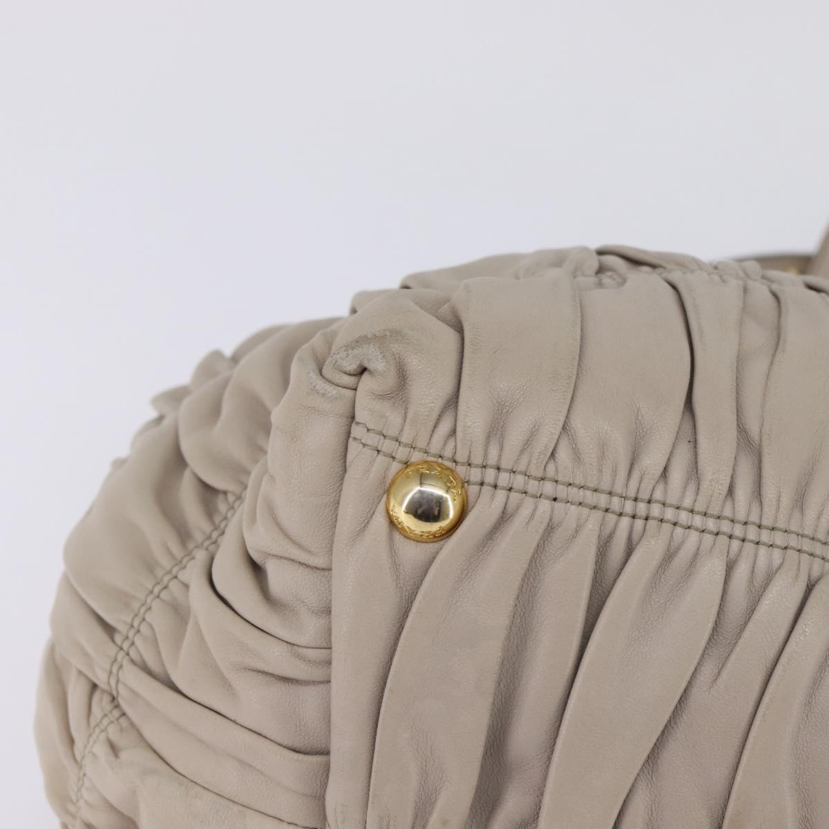 PRADA Gathered Hand Bag Leather 2way Beige Gold Auth BA5654