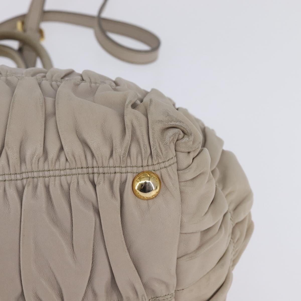 PRADA Gathered Hand Bag Leather 2way Beige Gold Auth BA5654