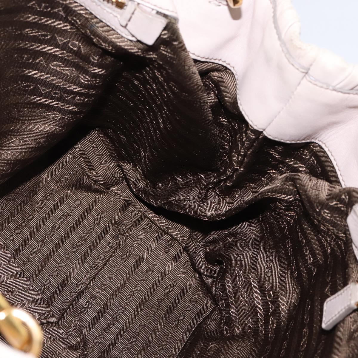 PRADA Gathered Hand Bag Leather 2way Beige Gold Auth BA5654