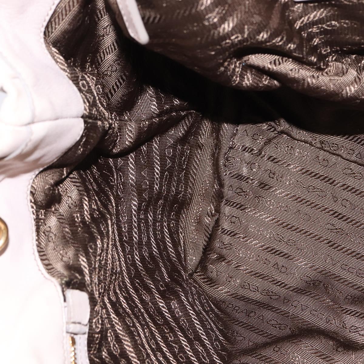 PRADA Gathered Hand Bag Leather 2way Beige Gold Auth BA5654