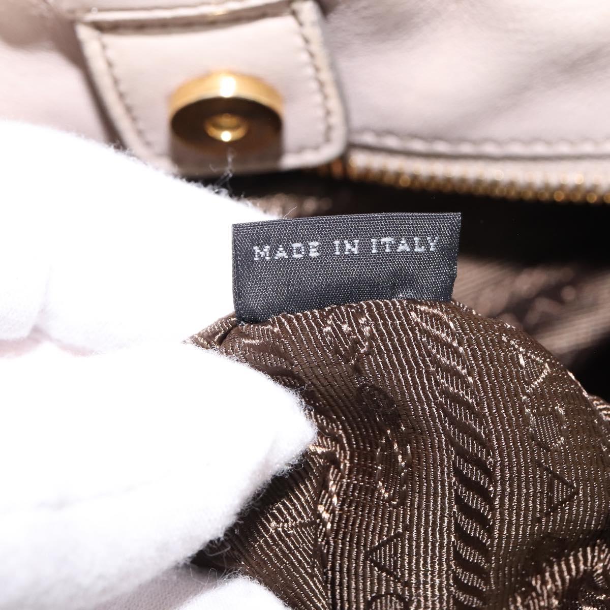 PRADA Gathered Hand Bag Leather 2way Beige Gold Auth BA5654