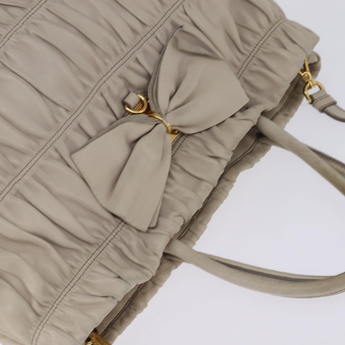 PRADA Gathered Hand Bag Leather 2way Beige Gold Auth BA5654