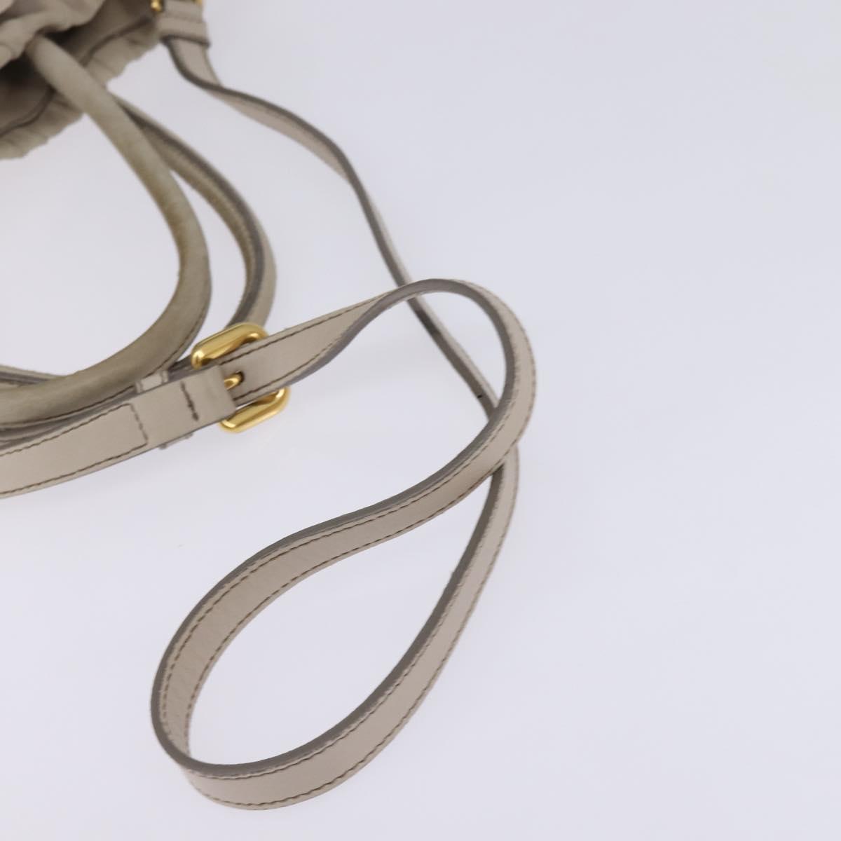 PRADA Gathered Hand Bag Leather 2way Beige Gold Auth BA5654