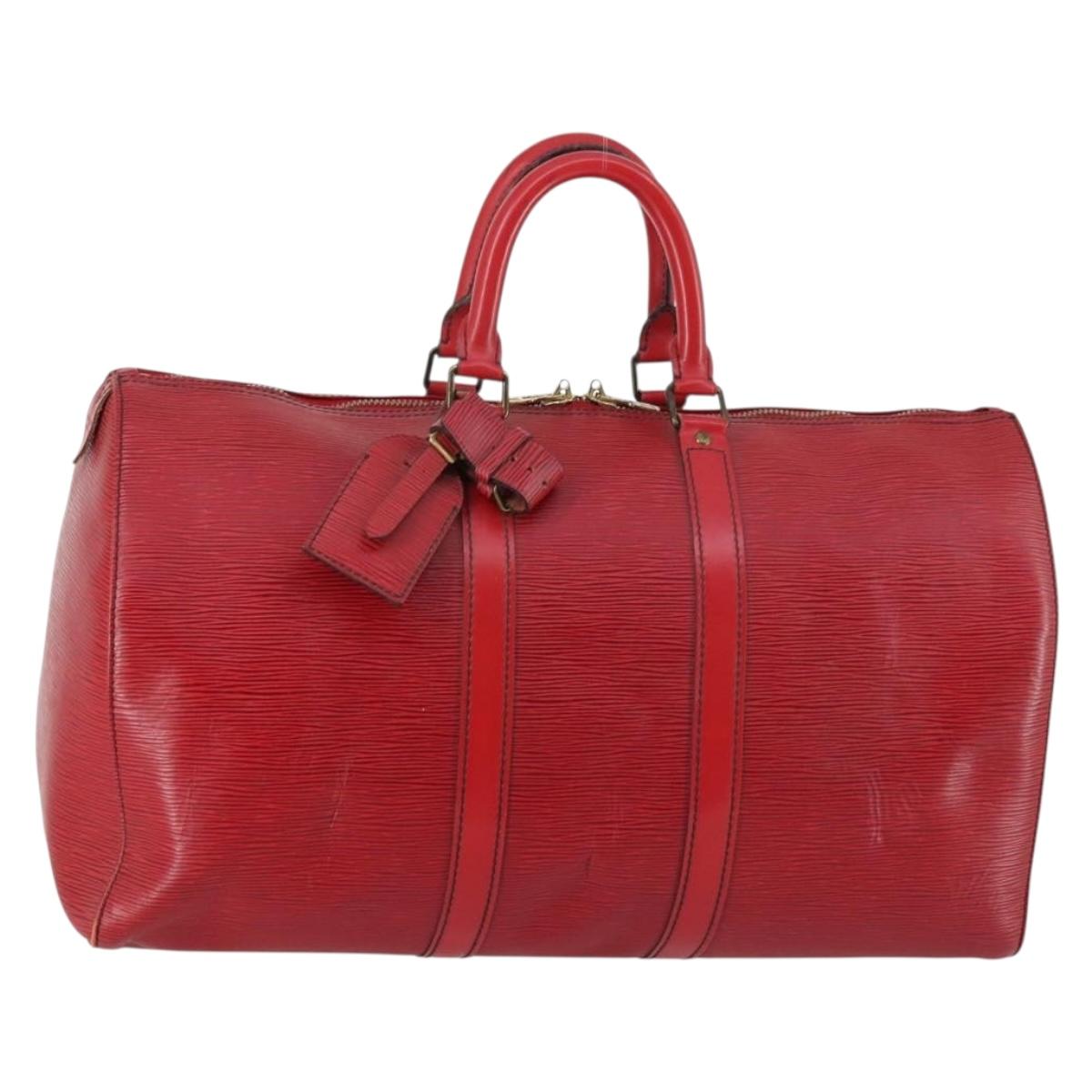 LOUIS VUITTON Epi Keepall 45 Boston Bag Red M42977 LV Auth BA5659