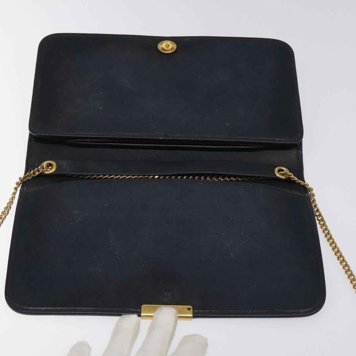 Christian Dior Chain Shoulder Bag Leather Navy Gold Auth BA567