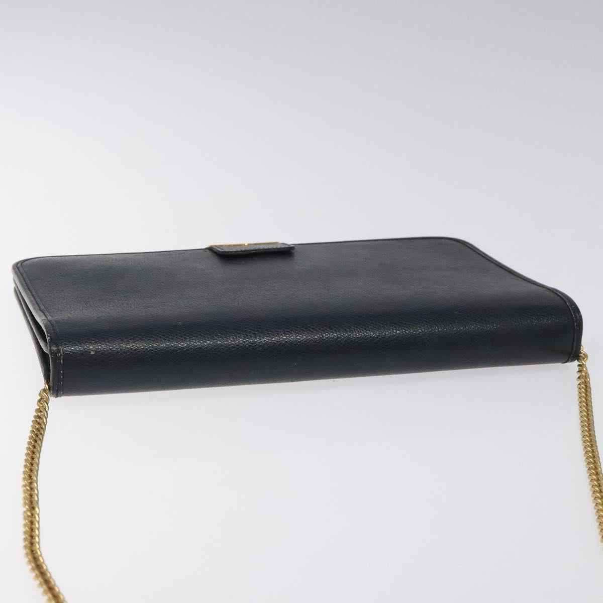 Christian Dior Chain Shoulder Bag Leather Navy Gold Auth BA567