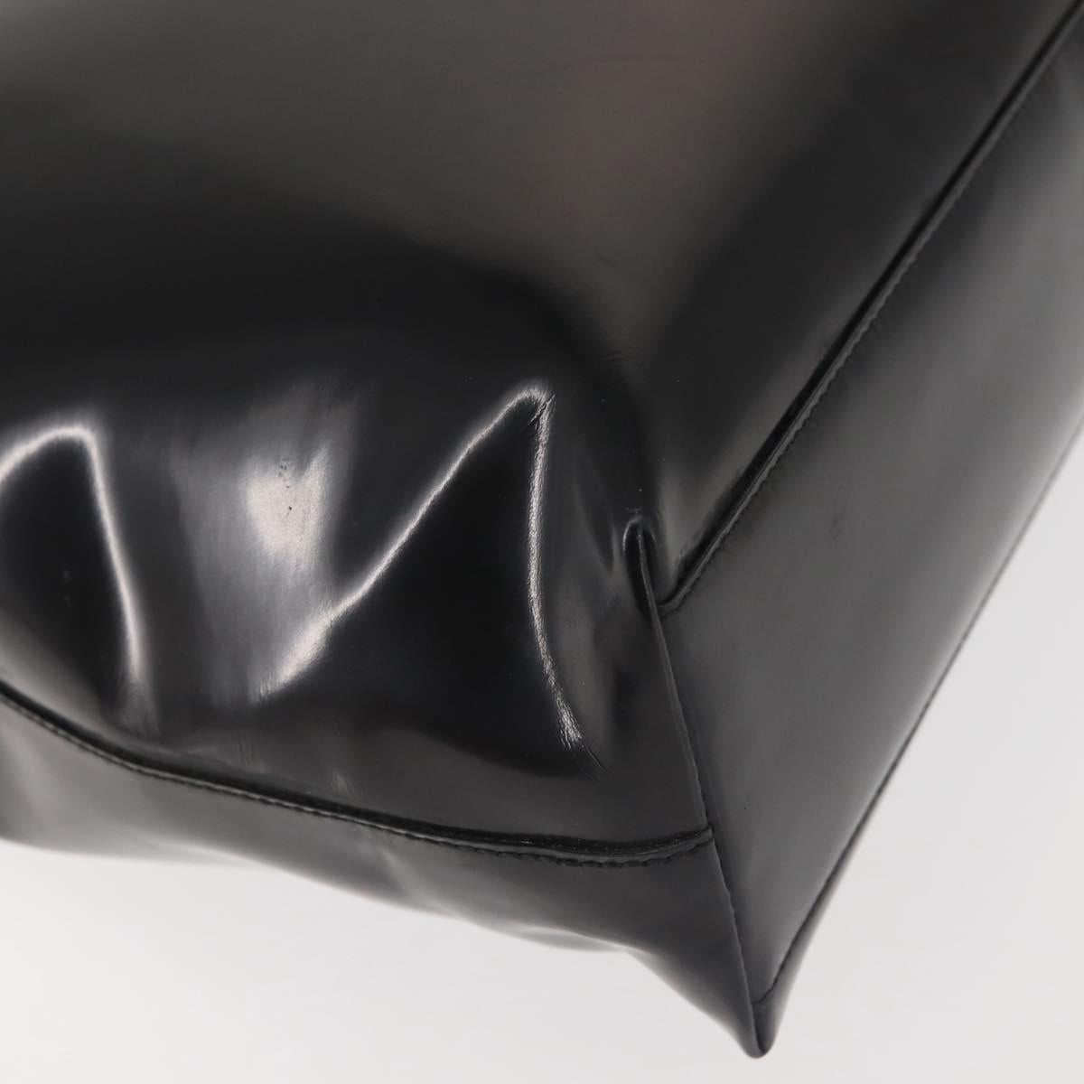 PRADA Hand Bag Leather plastic Black Silver Auth BA5672