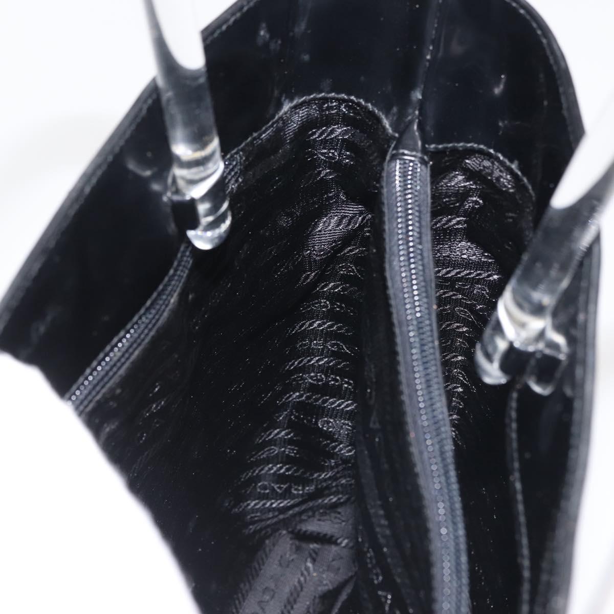 PRADA Hand Bag Leather plastic Black Silver Auth BA5672