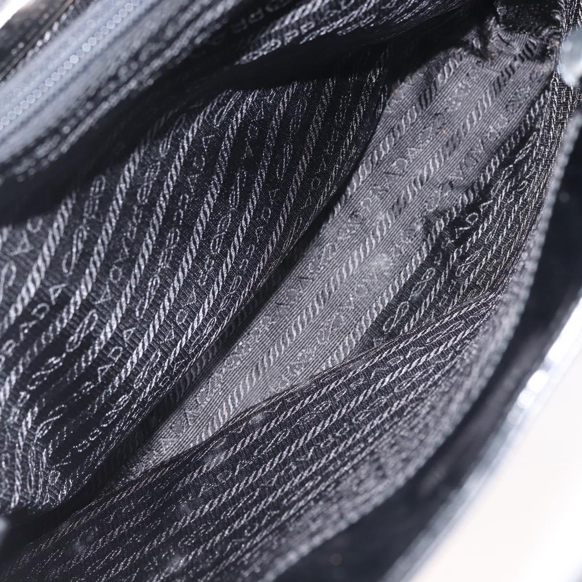 PRADA Hand Bag Leather plastic Black Silver Auth BA5672