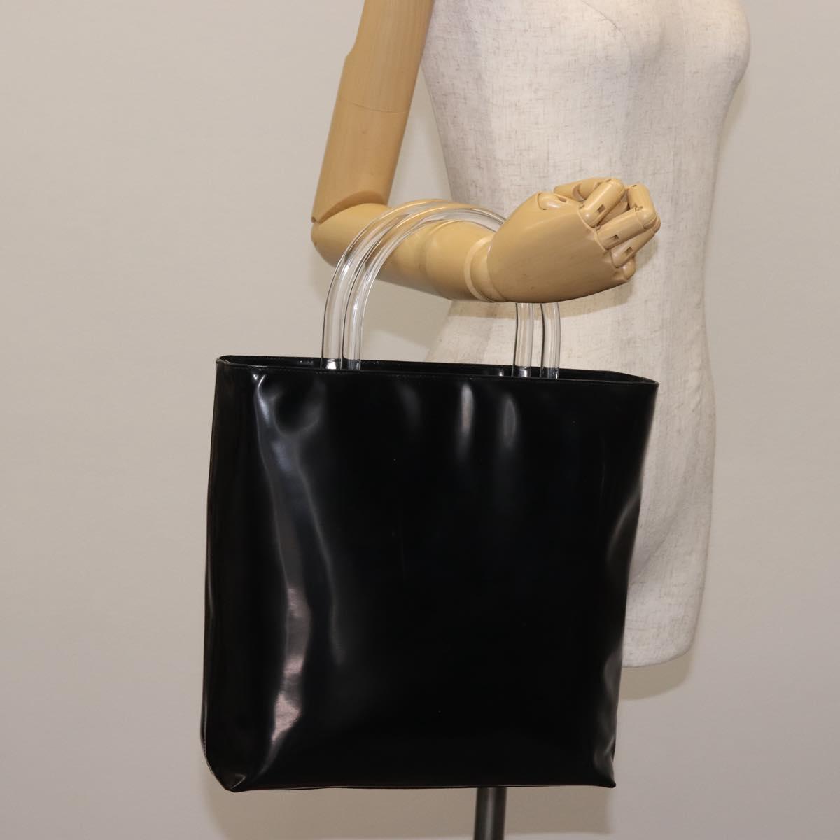 PRADA Hand Bag Leather plastic Black Silver Auth BA5672