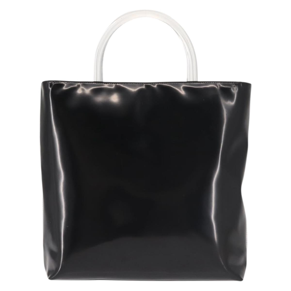 PRADA Hand Bag Leather plastic Black Silver Auth BA5672