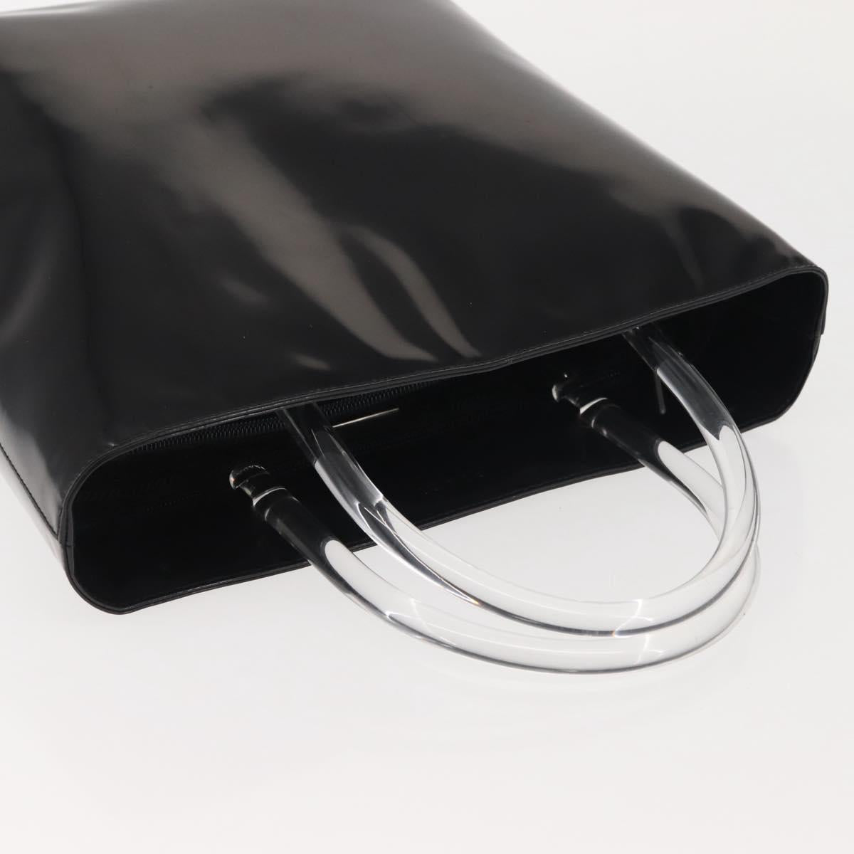 PRADA Hand Bag Leather plastic Black Silver Auth BA5672