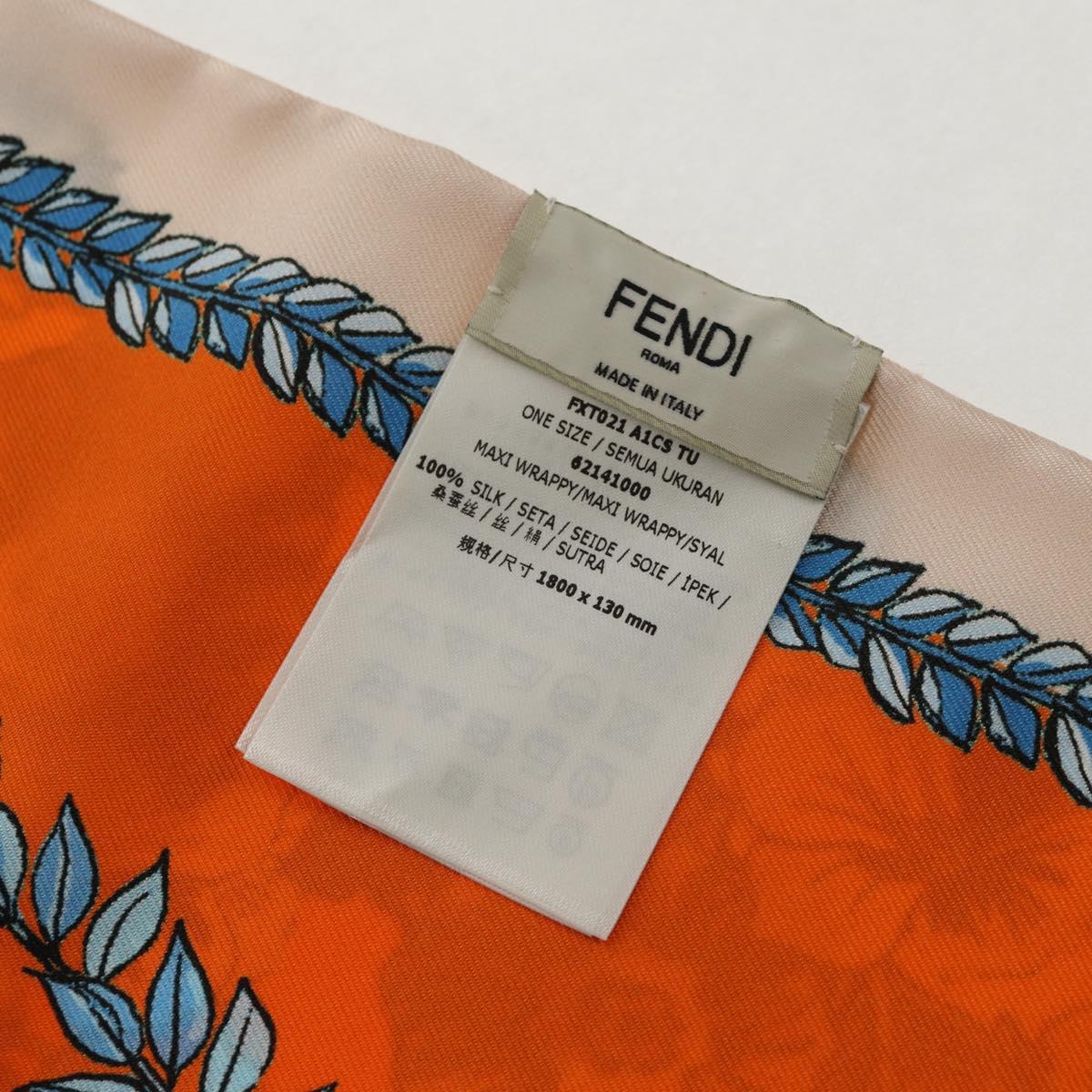 FENDI Maxi Rappy Scarf Silk Orange Auth BA5678M