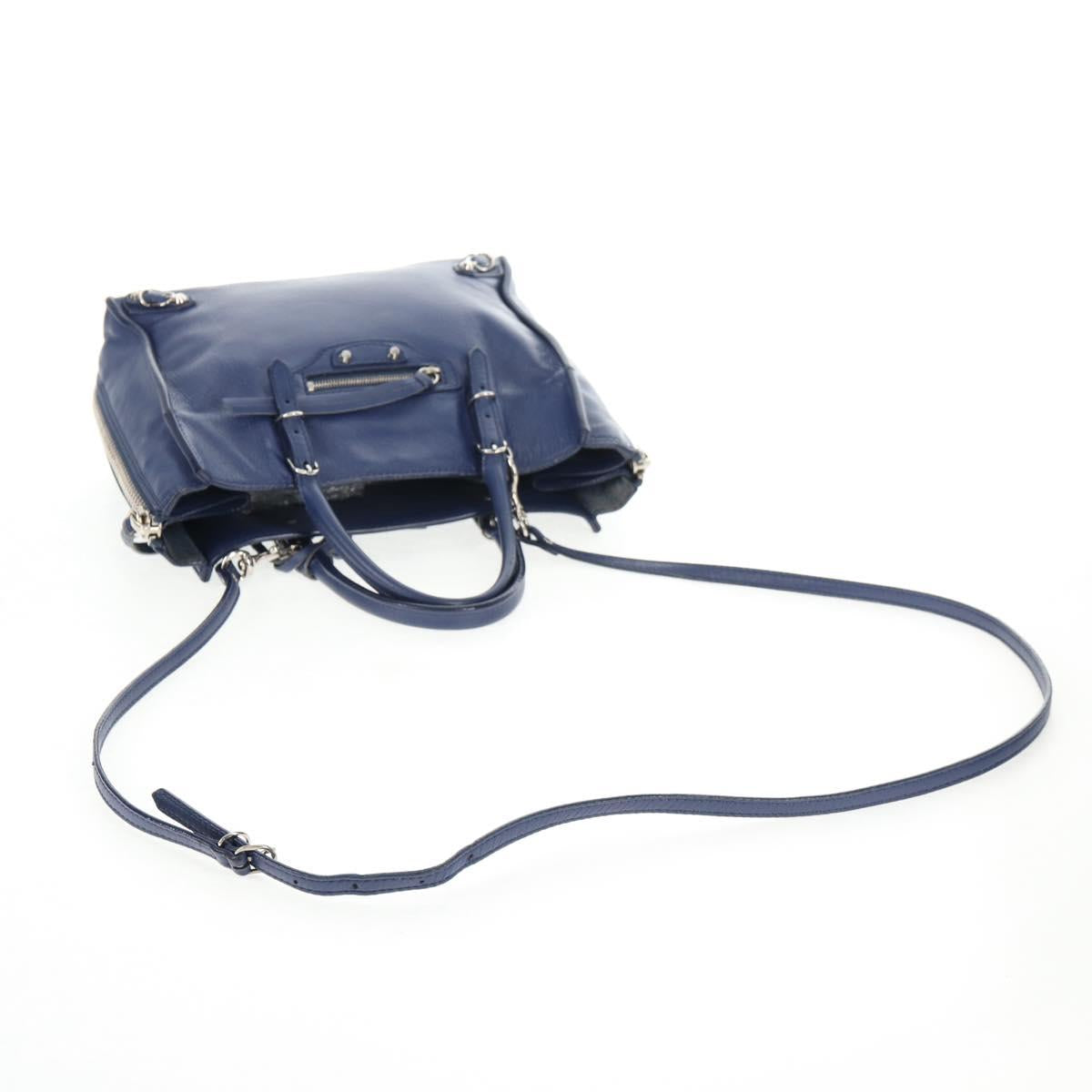 BALENCIAGA Paper Mini Hand Bag Leather 2way Blue Silver 357333 Auth BA5681V