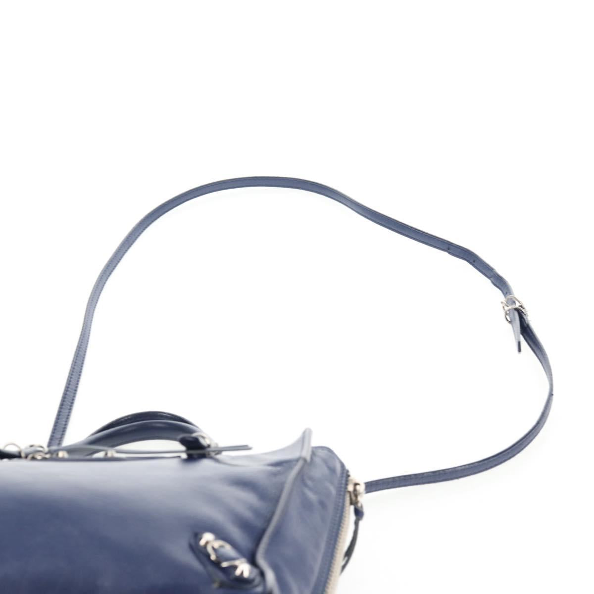 BALENCIAGA Paper Mini Hand Bag Leather 2way Blue Silver 357333 Auth BA5681V