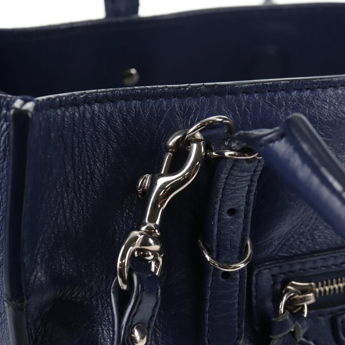 BALENCIAGA Paper Mini Hand Bag Leather 2way Blue Silver 357333 Auth BA5681V