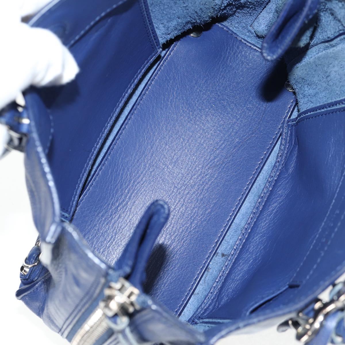 BALENCIAGA Paper Mini Hand Bag Leather 2way Blue Silver 357333 Auth BA5681V