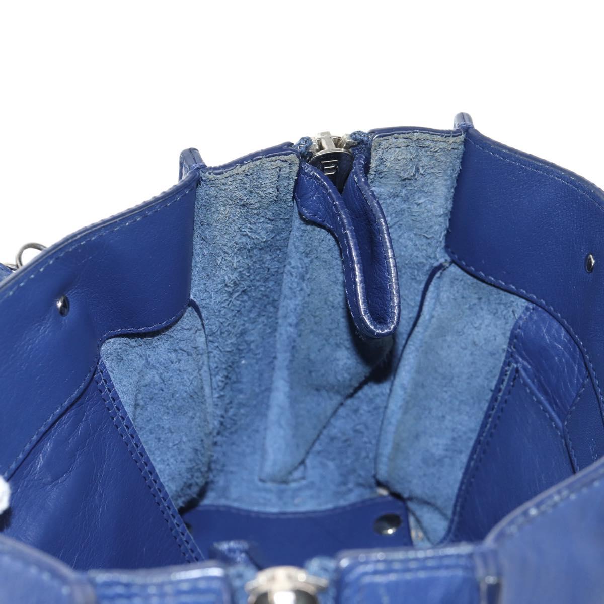 BALENCIAGA Paper Mini Hand Bag Leather 2way Blue Silver 357333 Auth BA5681V