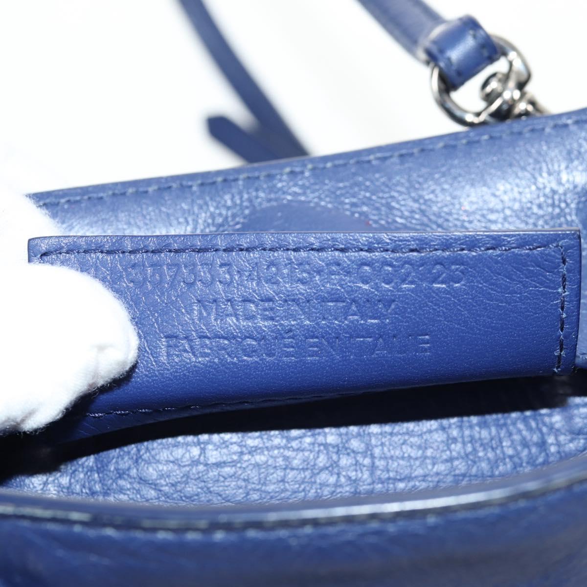 BALENCIAGA Paper Mini Hand Bag Leather 2way Blue Silver 357333 Auth BA5681V