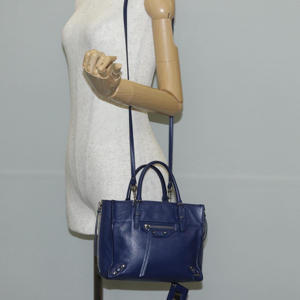 BALENCIAGA Paper Mini Hand Bag Leather 2way Blue Silver 357333 Auth BA5681V
