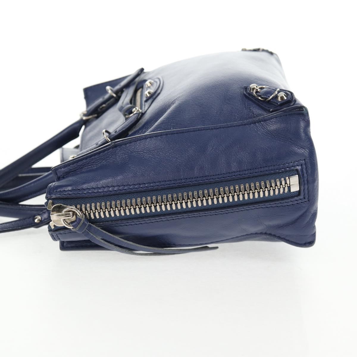 BALENCIAGA Paper Mini Hand Bag Leather 2way Blue Silver 357333 Auth BA5681V